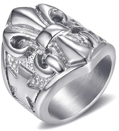BOBIJOO Jewelry - Bague Chevalière Fleur de Lys Doré Argenté Croix Malte Anneau Templier Acier Inoxydable 316L Lis - 71 (13 US)