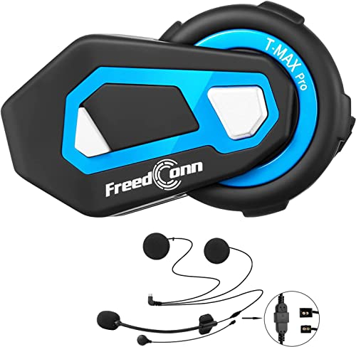 FreedConn Motorrad Intercom für 6 Fahrer Gruppe Intercom, T-Max Pro Helm Bluetooth Headset für Motorrad Skifahren mit Musik-Sharing 570 mAh (1000m Reichweite, Wasserdicht, FM Radio, Voice Prompt