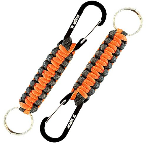 KADACTIVE 2 Pack Paracord Keychain with Carabiner Clip - Perfect for Backpacking, Survival and Camping - Durable Paracord Key Chain Holder - Black-Orange Stripe