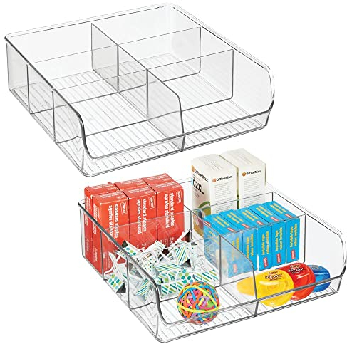 mDesign 2er-Set offener Schubladen Organizer für Büro- und Bastelbedarf – praktische Sortierkiste mit je 6 Fächern – Aufbewahrungsbox für Schubladen, Schränke und Kommoden – durchsichtig