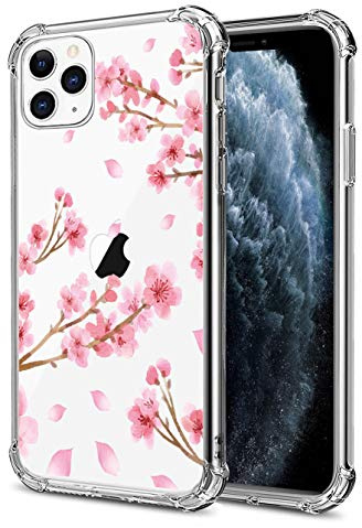 HEYORUN Cherry Blossom iPhone 11 Pro Case Clear 2019, Pink Flower Girls and Women Floral Back Cover, Transparent TPU Bumper Flexible Protective Case Cover
