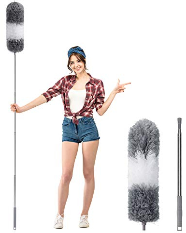 Staubwedel Teleskop Dehnbarer, Waschbar Mikrofasern Staubwischer mit Extra Lang 250cm Edelstahl Stange, Staubbesen Duster mit Verbiegbare Eckbesen für Staub und Spinnweben