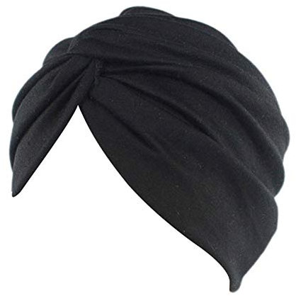 DJC Chemo Kopfbedeckung Beanie Mütze für Frauen Baumwolle Bambus Beanie Cap Turban Alopezie Haarausfall Schal Gr. Einheitsgröße, Schwarz