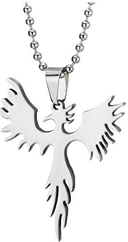 COOLSTEELANDBEYOND Flacher Phönix Anhänger für Damen für Herren, Edelstahl-Halskette mit 60cm Stahl Kugelkette, Poliert