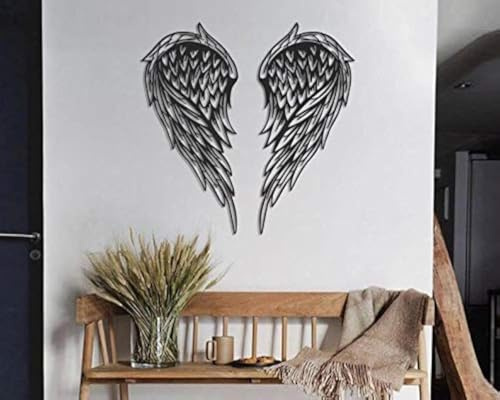 Angel Wings Metal Wall Art 100% Metal 2D, Escultura, Grande y Ancho – Para colgar en la pared para sala de estar, dormitorio, dormitorio, regalo para ella, corazón Shap