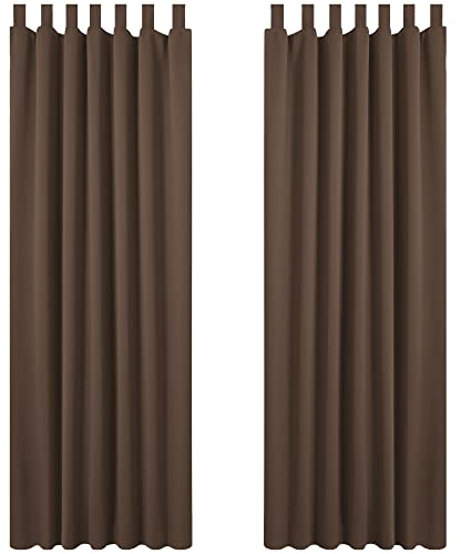 Deconovo Verdunklungsgardinen mit Schlaufen Thermovorhänge Blickdicht Vorhänge Schlafzimmer Thermovorhänge Kälteschutz, 290x140 cm(HöhexBreite), Braun, 2er Set