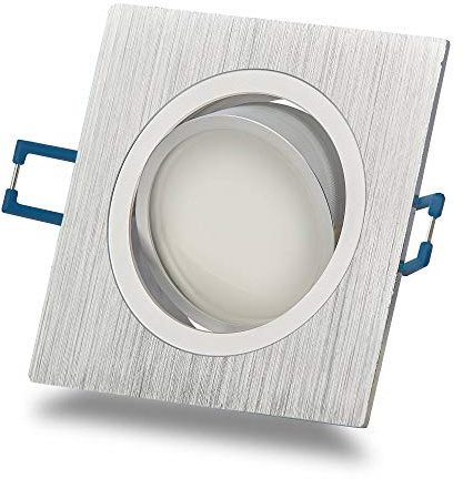 LED Einbaustrahler 10W dimmbar warmweiß 230V - GU10 Einbauleuchte eckig-Edelstahl gebürstet schwenkbar aus Aluminium 70mm Bohrloch Deckenspot Einbauspot