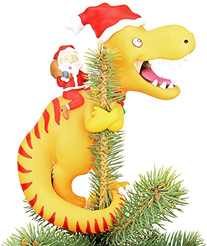 Tree Buddees Santa Riding a T-Rex Funny Christmas Tree Topper - Large 10