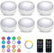 Bawoo Under Cabinet Lights, RGBW Wireless LED Puck Lights Remote Control,3500/4500/6000K Dimmable Battery Powered Atmosphere Night Light for Kitchen Wardrobe Cupboard Color Changing,6 Pack (White)