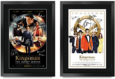 HWC Trading FR A3 Kingsman Collection x 2 Taron Egerton, Colin Firth Geschenke Geduckter Poster Signiertes Autogramm Foto für Fans von Film Memorabilien - A3 Framed