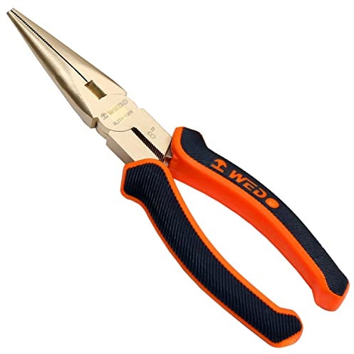 WEDO Non-Sparking 6(150mm) Needle Nose Pliers, Precision Long Nose Pliers with Wire Cutters, Aluminum Bronze,Used for Cutting Clamping Pinching Jewelry Making, Corrosion Resistant