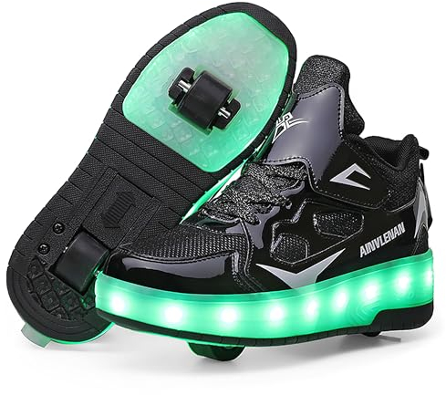 YongerYong Jungen Mädchen Skateboard Schuhe mit LED Blinkend Schuhe mit Rollen Skate Automatisch Einziehbar Komfort Outdoor Sportschuhe für Kinder