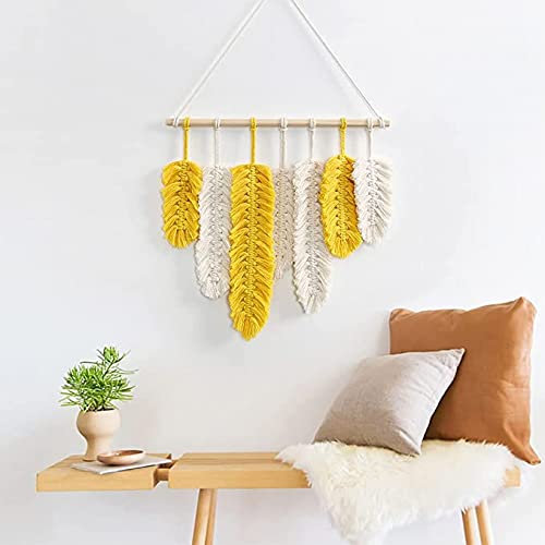 Wandbehang Gelb Baumwolle Boho Wanddekor Chic Blatt Wandbehänge Dekoration Ornamente Tapisserie Für Schlafzimmer Wohnzimmer