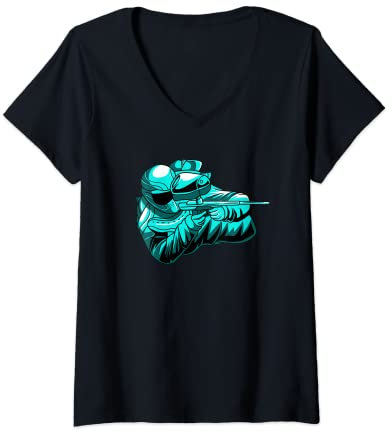 Damen Paintball Gewehr Paintballspieler - Helm Paintballer T-Shirt mit V-Ausschnitt