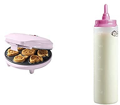 Waffeleisen für Mini-Cookies im Retro Design & Teigflasche mit Skala, 700ml, Vorteilspaket ideal für Kindergeburstage, Ostern oder Weihnachten, 700 Watt, Farbe: Rosa & Weiß