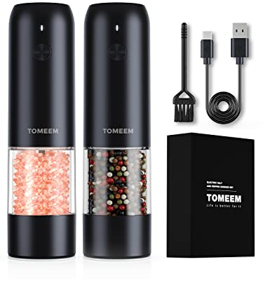 [Upgraded Larger Capacity] Electric Salt and Pepper Grinder Set - USB Rechargeable One Hand Operation Automatic with Adjustable Coarseness & LED Light Refillable