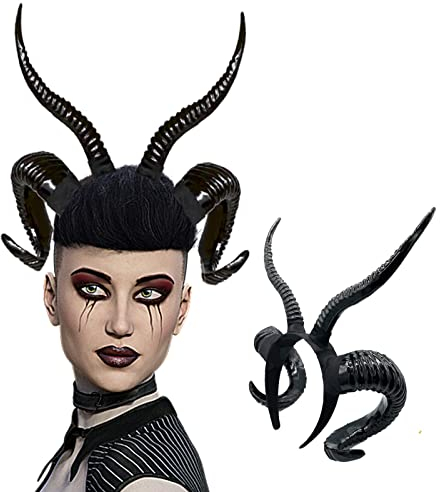 Moyubath Devil Horns Headband, Black Antlers Gothic Steampunk Demon Horns Headband for Halloween Fancy Dress Costume Photo Props (Black)