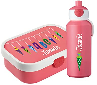 4youDesign Mepal Bento Box und Trinkflasche Set personalisiert Schultüte kursiv – Geschenk für Kinder Weihnachten, Nikolaus, Geburtstag - Auslaufsicher – Brotdose 750 ml, 400 ml Flasche (Cool Pink)