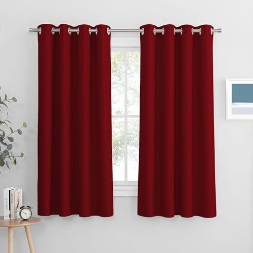 PONY DANCE Blackout Thermal Curtains for Bedroom - Christmas Eyelet Curtains Red Holiday Party Gifts for Kids Room & Nursery & Door, 2 Panels, 46 x 60 Inch Drop