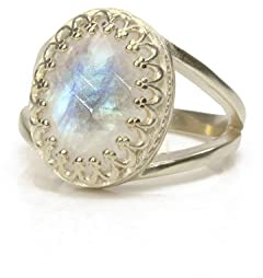 Anemone Schillernden Mondstein Ring - Benutzerdefinierte Silber Ringe für Frauen - Handmade Ringe, Jahrgang Ringe, Einzigartige Verlobungsringe - Damen Mode und Geschenk-Schmuck - mit Fancy Box