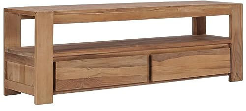 JUNZAI TV-Schrank, TV Lowboard, TV Board, Fernsehtisch, Fernsehschrank, Wohnzimmer, TV Tisch, Fernseher Tisch, Fernsehkommode, 120 x 30 x 40 cm Massivholz Teak