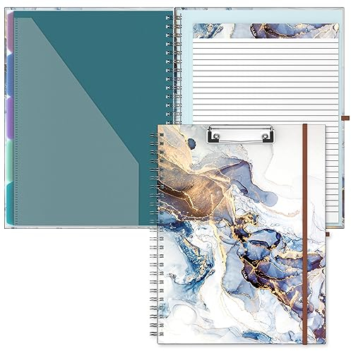 Hnogri Klemmbrett Folio mit nachfüllbarem linierten Notizblock, Klemmbretter mit 5 A4-Ordnern Lagerung 10 Taschen, Spirale Clip Board Portfolio, Größe 12,8 x 9,7, Bürobedarf, Schulbedarf.