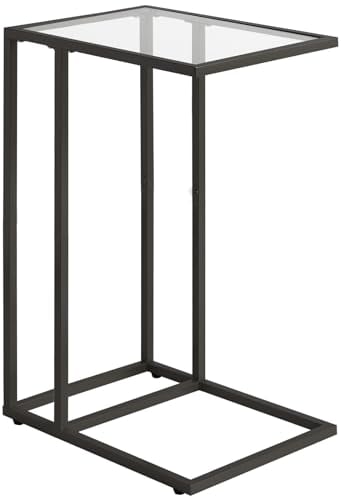 YMYNY C Shaped End Table, Tempered Glass Snack Side Table for Small Space with Metal Frame, Narrow Couch Table, for Living Room, Bedroom, Modern Style, 40×30×63CM Black HGD001B