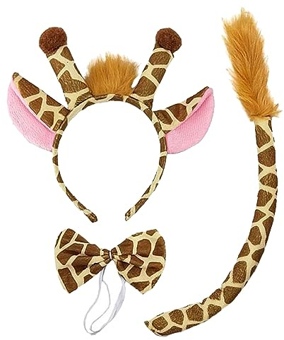 SKHAOVS 3 Stück Giraffe Kostüm Set, Giraffe Ohren Schwanz und Fliege, Giraffe Kostüm für Kinder, Tierkostüm Kinder, Cosplay Zubehör, für Geburtstag Halloween Fasching Party