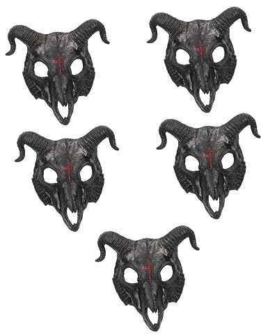 LIFKOME Halloween 5 Stück Horrormasken Maskerade Feiertagskopf Für Festivals Tierdekoration Hörner Gruselige Dekoration Skelett Dressing Halbmaske Teufel Gothic Latex Kostüme