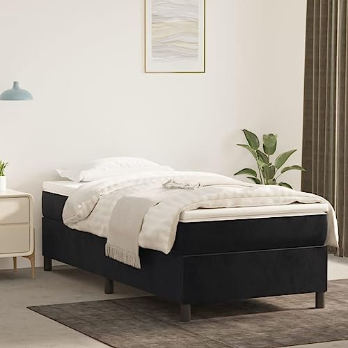 Homgoday Boxspringbett mit Matratze Bettgestell Rahmenbettgestell ohne kopfteil Einzelbett | Doppelbett Rahmenbettgestell Bettrahmen für Schlafzimmer Schwarz 100x200 cm Samt