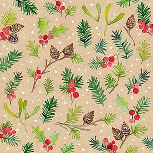 20 Servietten aus Recycling-Papier Weihnachten Winterbeeren an Zweige mit Zapfen als Tischdeko. Papierservietten mit Motiv. Auch für Decoupage und Serviettentechnik 33x33cm