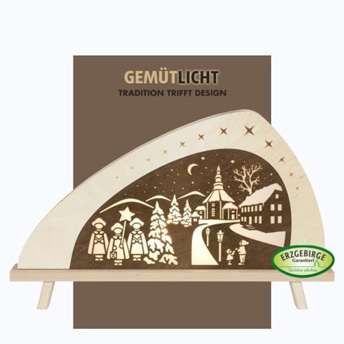 weigla - Dekoleuchte original Erzgebirge I Motiv Weihnachten in Seiffen I 1 LED Lampe I 0,8 W, E14 I Weihnachtsdeko innen I Weihnachtsbeleuchtung aus Holz I Fensterdeko