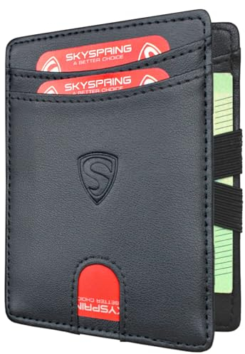 SKYSPRING Magic Wallet Geldbörse Herren - Smart Wallet Geldbeutel mit Münzfach - Kartenetui Portemonnaie mit RFID Schutz (Schwarz, Münzf. groß)