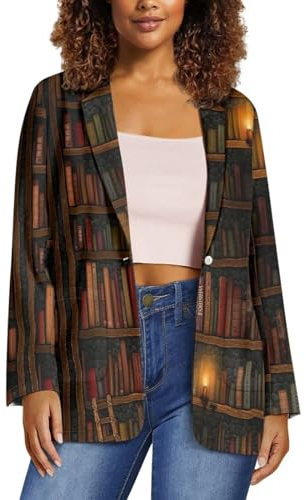 xixirimido Damen-Blazer, langärmelig, Ein-Knopf, Freizeitjacke für Arbeit, Reisen, Party, normale Passform, Bücherregal, XXXL