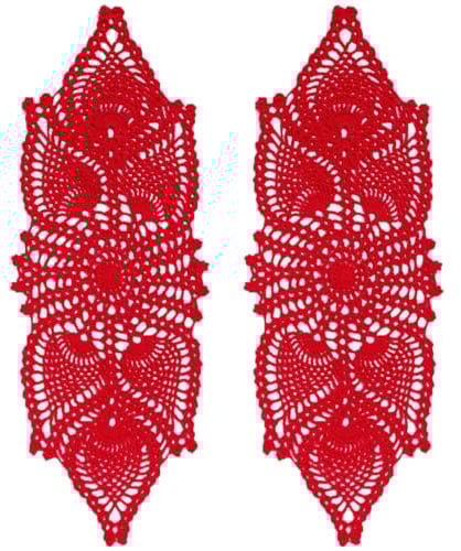BOMHCS Handgefertigte Häkeldeckchen mit Blumenspitze, für Urlaub, Zuhause, Küche, Abendessen, Café, Tischläufer (rot, 15,2 x 48,3 cm, 2 Stück)