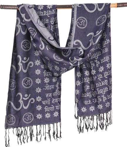 GURU SHOP Pashmina Viskose Schal/Stola mit OM Muster - Dunkelblau/grau, Herren/Damen, Synthetisch