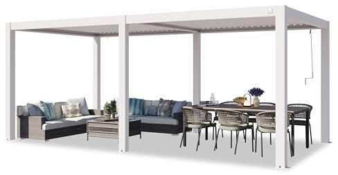 PRIMEYARD Pergola 3x6 m montanti in alluminio bianco con tetto a doghe in alluminio gazebo da giardino