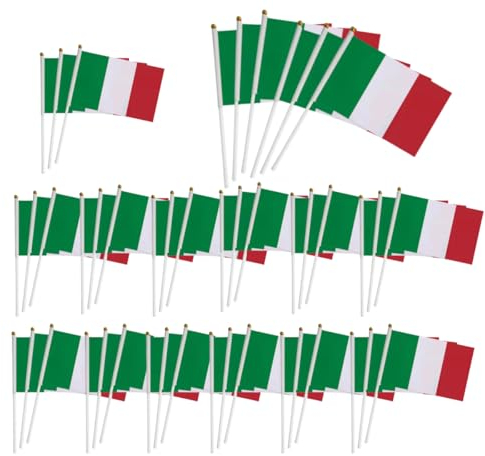 100 Pezzi Bandiere dell'Italia a Manovella Italiane per la Festa Nazionale, Parate, Giochi di Calcio, Decorazioni per Bar - 21.5x14 Cm