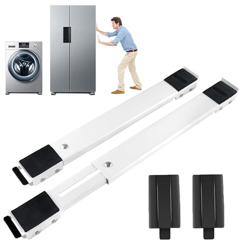 Waschmaschine Rollen Schiene, Waschmaschinen Untergestell mit Rollen, Möbelroller Easymove Schienen für Möbel Einstellbar 45-70cm, Rollen für Möbel für Waschmaschine Trockner und Kühlschrank (Weiß)