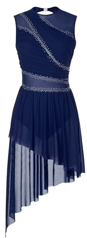 Miutii Damen Eiskunstlauf Kleid Ärmellos Glitzer Ballettkleid mit Asymmetrisch Rock Lyrisch Tanzkleid Modern Contemporary Tanzkleidung
