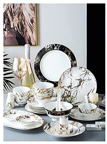 Elegante Servizio da Tavola per Ristorante e Casa di Lusso, 72 Pezzi Phnom Penh Marmo Bone China Piatti Ciotole Piatti Fine Bone China Servizio da Tavola in Porcellana Servizio per 10 Utensili da Cuc