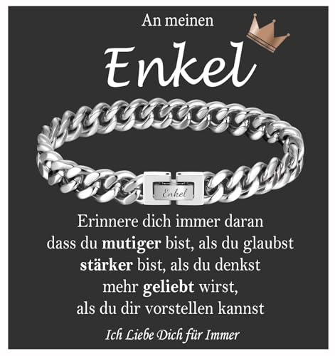 FAOMZQ Armband für Meinen Enkel, Kubanische Armband mit Gravur Geschenk für Meinen Enkel, Enkel Geschenke von Oma und Opa zum Geburtstag Abschluss Einschulung Weihnachten