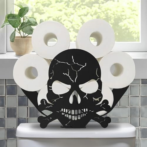 Teaeeno Totenkopf Toilettenpapierhalter - Tier-Toilettenpapieraufbewahrung, lustige Badezimmer-Dekoration, Metallhalter für zusätzliche 8 Rollen