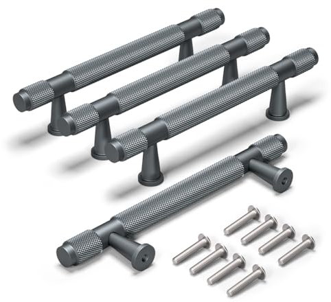 Bwintech 4 Pcs 150MM Grey Anodised Knurled Cabinet Handles,96MM Hole Centers Cupboard Knobs,Cupboard,Wardrobe,Drawer Handles