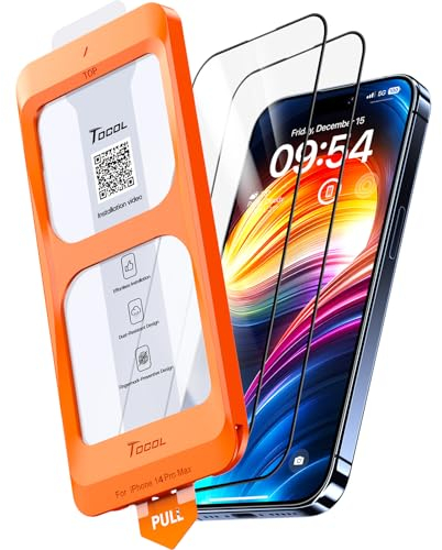 TOCOL 2 Pack for iPhone 14 Pro Max Screen Protector 6.7-Inch, Instant Installation, 16FT Military Grade Shatterproof, 9H+ Hardness Tempered Glass, Case Friendly, HD Clear Coverage Protection