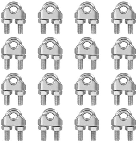 PATIKIL 3/16 Inch M4 Wire Rope Clamp Clip, 16 Pcs 304 Stainless Steel U Bolt Saddle Fastener for Rigging Rope, Wire and Cable