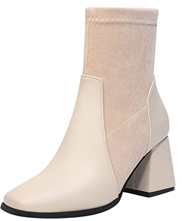 Generico Stivali Donna 41 Stivali Western Donna Equitazione Stivaletti Elastici da Donna Autunno e Inverno Calzini Stivali Punta Tinta Unita Tacco Stivali Camperos Estivi Donna Stivaletti (Beige, 38)