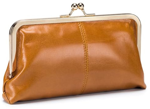 Karoukee Portefeuille en Cuir Véritable pour Femme, Porte-Monnaie Vintage pour Femme avec Serrure à Baiser, Pochette Élégante pour Téléphone, Quincaillerie Dorée