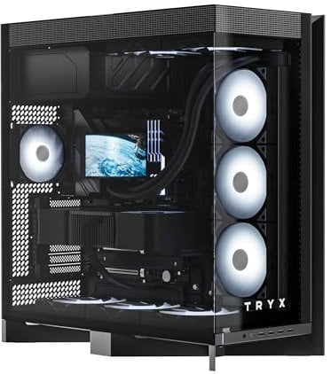 TRYX Luca L70 ATX Mid Tower PC Case - Black - Gaming PC Case with Tempered Glass, Supports Dual 420mm Radiators, GPUs up to 460mm, Black Aluminium Case with Back Connect Cable Management