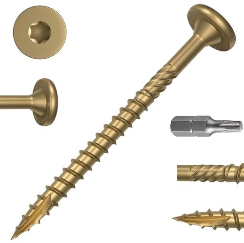 Dayalo 50 Stück Holzschrauben Torx 6,3 x 150 mm, Holzschrauben Gelb, Tellerkopfschrauben TX, Flachkopfschrauben Holz, Dachkonstruktion Schrauben, mit Schraubendreher Bit